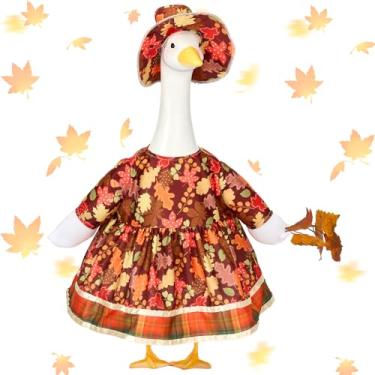 Imagem de Traje de Ação de Graças Outono Folha de Bordo Varanda Ganso para Estátua de Gramado de 58 cm, Fantasia para Estátua de Ganso de Plástico de Cimento, Escultura de Outono, Roupas para Jardim, Quintal