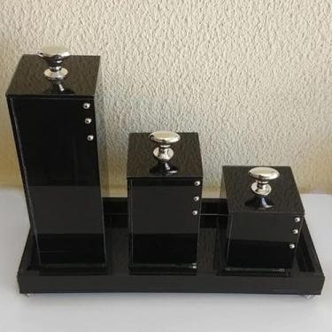 Imagem de kit organizador com bandeja para banheiro (Preto com prata)