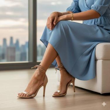 Imagem de Sandália feminina bico fino amarrar abotoar salto alto - Taty Morena c