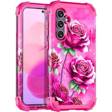 Imagem de Hekodonk Capa para Galaxy S23 FE, três camadas de proteção resistente à prova de choque de plástico rígido + silicone macio capa protetora contra quedas para Samsung Galaxy S23 FE, rosa escuro