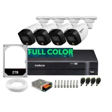 Imagem de Kit 4 Câmeras Intelbras 2 Megapixels 20m Vhd 1220 Full Color Dvr 4ch Mhdx c/hd 2tb
