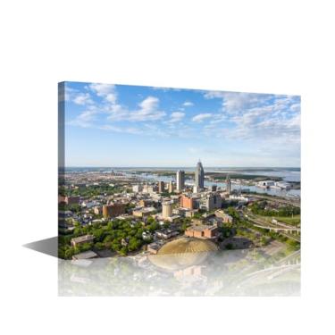 Imagem de Arte de parede em tela do horizonte da cidade americana para sala de estar escritório decoração de parede 1 painel American Mobile City Skyline Poster impressões em tela para decoração de parede de
