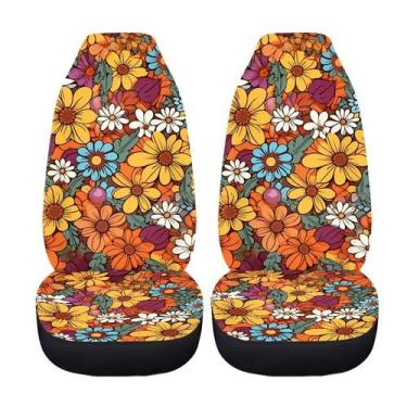 Imagem de Capas de assento de carro Drydeepin Hippie Flower Orange, 2 peças fron