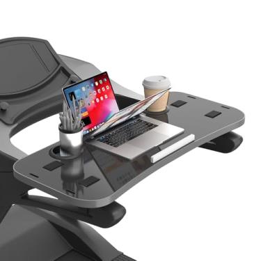 Imagem de Qsxou Acessório de mesa de esteira com grande plataforma de laptop, estação de trabalho ergonômica universal para laptops/tablets, serve para guidões de esteira de até 91 cm, preto