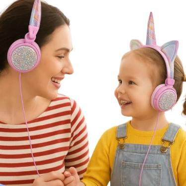 Imagem de Fones de ouvido infantis sem fio para meninas, crianças adolescentes, fones de ouvido Bluetooth unicórnio com iluminação LED com microfone para escola, Natal, estudo online, presentes de