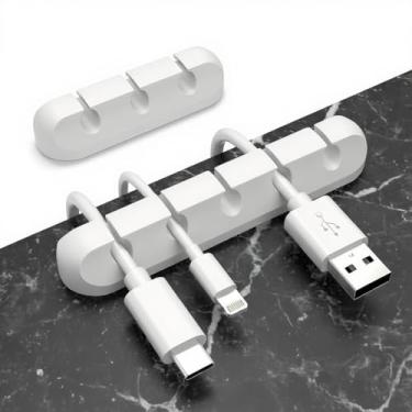 Imagem de Clipes de cabo brancos, organizador de cabos, organizadores de cabos, suporte de cabo USB, organizador de fios, clipes de cabo, 2 pacotes de tiras para mesa, carro, casa e escritório (5, 3