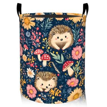 Imagem de ainori Cesto de roupa suja fofo de ouriço, pano Oxford, roupas sujas divertidas, cesto dobrável para decoração de quarto, estampa de cogumelos florais, organizador de brinquedos 40 x 40 cm para quarto