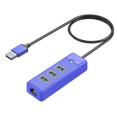 Imagem de Hub USB Ethernet, hub USB 3.0 de 4 portas, adaptador USB-A para Gigabit Ethernet com 3 Hub USB 3.0 para laptop, hub USB 3.0 com RJ45 10/100/1000 Gigabit