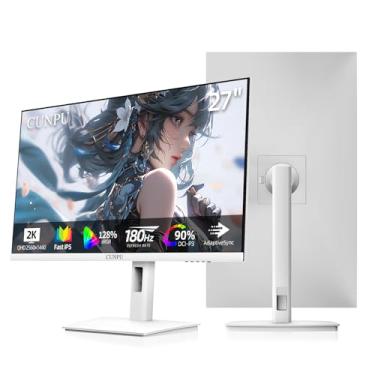 Imagem de CUNPU Monitor Gamer Branco De 27 Polegadas E 180 Hz, Monitor Ips Rápido Para Pc Qhd 2560X1440, Sincronização Adaptável, 100% Srgb, Hdr10, Alto-Falante Integrado, Suporte Ajustável Em Altura/Giratór