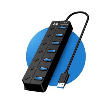 Imagem de Hub USB 3.0 Com 7 Portas, Botões Individuais, LED, Alta Velocidade (5Gbps) Compatível Com PC Notebook TV Console Mouse PenDrive Teclado Impressora Acabamento Premium