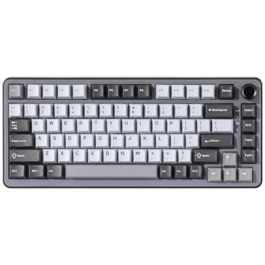 Imagem de YUNZII Teclado mecânico B75, teclado 75% hot swappable com botão, teclado para jogos com junta retroiluminada RGB com teclas PBT de tiro duplo, perfil cereja, WIN/MAC (cinza escuro, interruptor linear