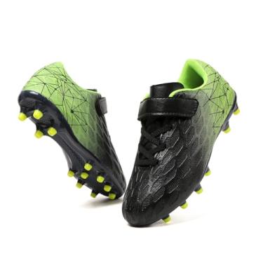 Imagem de Skerxut Chuteiras de futebol, tênis de futebol infantil firme, para meninos e meninas, Preto/Verde, 10 Toddler