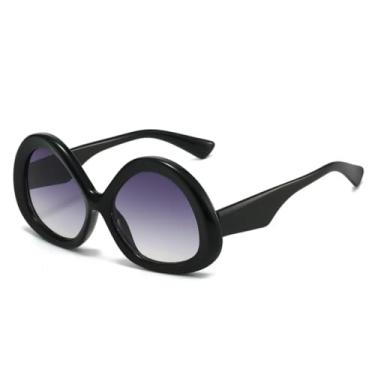 Imagem de Óculos de sol femininos e masculinos, punk, oval, retrô, tendência, armação de lente transparente, UV400 (preto)