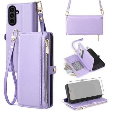 Imagem de Asuwish Capa de telefone para Samsung Galaxy S25 FE 5G carteira com zíper com protetor de tela de vidro temperado e alça de pulso slot para cartão flip acessórios para celular S 25 EF S25FE 25S 25FE