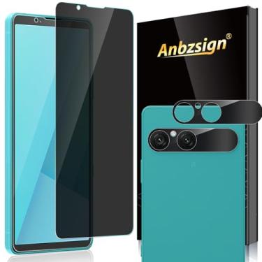 Imagem de Anbzsign Pacote com 2 + 2 para Sony Xperia 10 VII, protetor de tela de privacidade, cobertura total e protetor de lente de câmera, anti-espião de dureza 9H sensível ao toque, compatível com capa