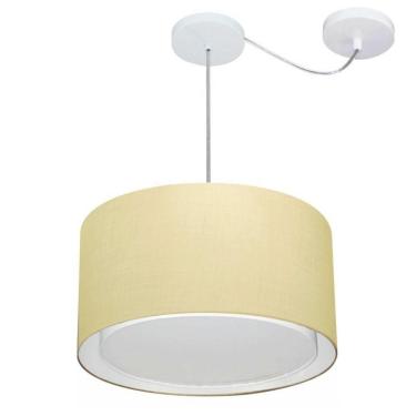 Imagem de Lustre Pendente Cilíndrico Com Desvio Md-4305 Cúpula Em Tecido 40x25cm Algodão Crú - Bivolt