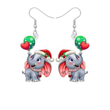 Imagem de Brincos pendentes de elefante de Natal fofos presentes de elefante de circo para mulheres amantes de animais, desenhos animados de acrílico, decorações de Natal, acessórios de joias de inverno, Medium