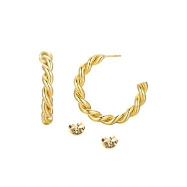 Imagem de Sincerely Hooked Brinco feminino banhado a ouro 18 quilates, grosso, hipoalergênico, ideal para presente, Aço inoxidável banhado a ouro 18 k, Sem pedra preciosa