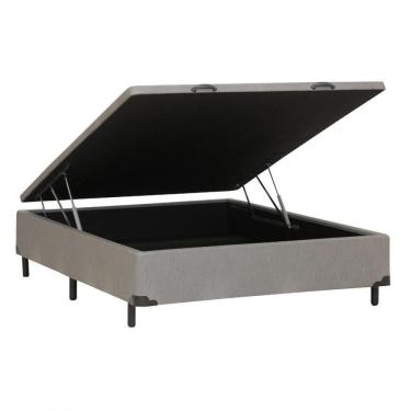 Imagem de Base Cama Box Casal Com Baú 138x188x30 Corino Linho Cinza Dancar Cinza