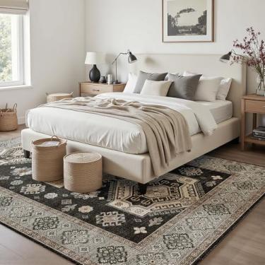 Imagem de Tapetes de área de 22 x 30,5 cm, preto e branco, lavável para sala de estar, sala de jantar, quarto, tapetes grandes, antiderrapante e antiderrapante para decoração de escritório em casa