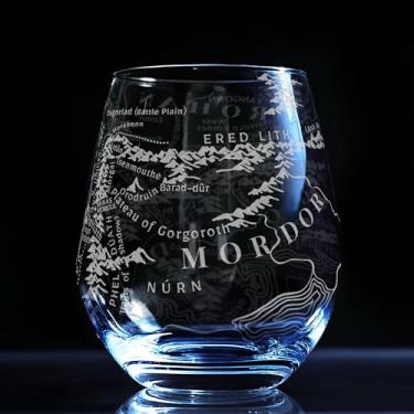 Imagem de MAP OF MORDOR Taça de vinho sem haste gravada | Tolkien Wizards Elves Orcs Dwarfs Fantasy Mythology | Designs exclusivos | Ótima ideia de presente para fãs!