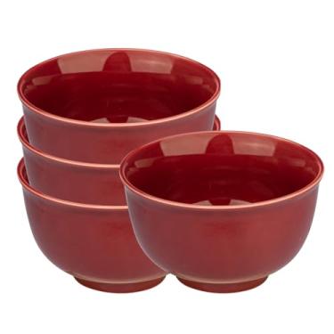 Imagem de MDZF SWEET HOME Conjunto de 4 tigelas de cereais de 1500 ml, tigelas de sopa de cerâmica de 15 cm para frutas, ramen, arroz, sobremesa, lava-louças e micro-ondas, vinho tinto