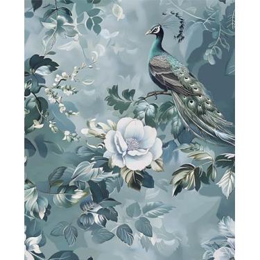 Imagem de Papel de parede azul descasque e cole vintage pavão papel de contato vinil à prova d'água autoadesivo removível retrô floral escuro mural de parede para banheiro paredes prateleiras armário gaveta