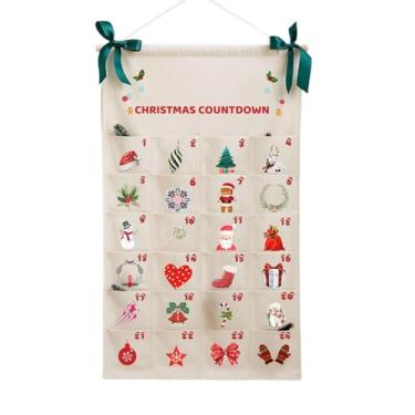 Imagem de Fancyes Calendário do Advento de Natal 2025 com Bolsa Organizadora para Pendurar, 24 Bolsos, em Tecido, Ideal para Sala de Aula, Banheiro e Festas.