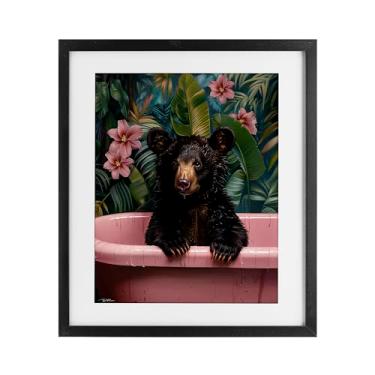 Imagem de Stupell Industries Urso Bruno em rosa banheira cinza impressão emoldurada sob vidro, design por Momart, 16 x 13