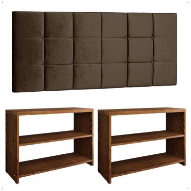 Imagem de Kit Sapateira Compacta Assento Banquinho Quarto Freijó Cabeceira Cama Box King Size 1,95 Marrom Suede - Lojas RPM