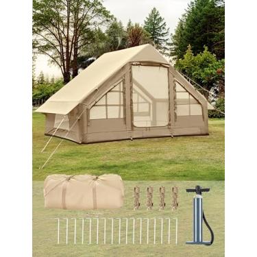 Imagem de Barracas infláveis para acampamento de 2 a 4 pessoas - barraca de glamping fácil de inflar com bomba manual, casa de barraca inflável de PVC à prova d'água para acampamento de fim de semana em família