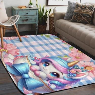 Imagem de Tapete para sala de estar, lavável à máquina, unicórnio, tapete antiderrapante, macio, para sala de estar, quarto, sala de jantar, berçário, cozinha, decoração de casa