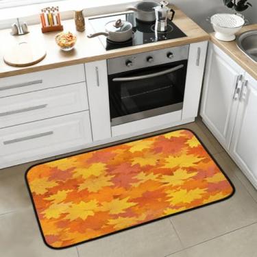 Imagem de Golden Leaves Tapete de cozinha antiderrapante lavável tapete macio absorvente folhas douradas tapetes de boas-vindas para interior, entrada, piso, pia, banheiro, lavanderia, decoração de casa