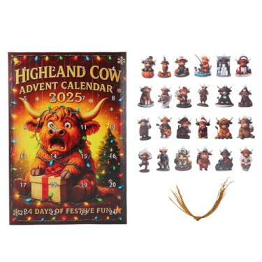 Imagem de AUNMAS Calendário do Advento da Vaca Highland 2025, Enfeites Suspensos de Natal da Vaca Highland Em Acrílico para Decoração de Casa de árvore, Calendário de Contagem Regressiva de