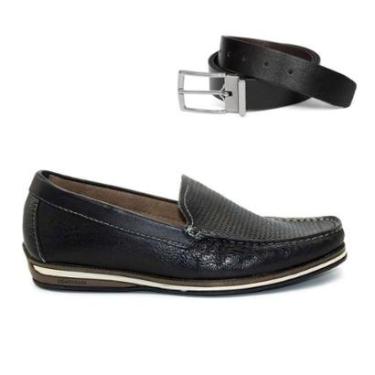 Imagem de Mocassim De Couro Democrata Easy Ted 135201+Cinto Masculino Dupla Face-Masculino