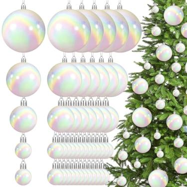 Imagem de Wettarn 50 bolas brancas de enfeites iridescentes de Natal, 3,2 cm, 5 cm, 8,2 cm, 10 cm, transparente, faça você mesmo, inquebrável, enfeites de arco-íris, decorações para decoração de árvore de Natal