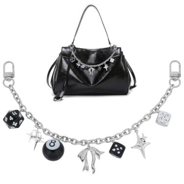 Imagem de LuneClat Pingente de corrente de bolsa para bolsa de mão - Y2K prata laço 8 bolas dados estrela bagchain, substituição gótica, correntes decorativas para carteira, bolsas de ombro transversais