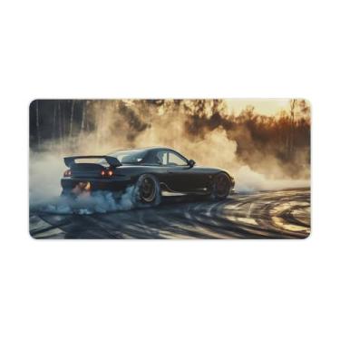 Imagem de HouLaiZhe Rx7 JDM Car Drift Smoke Cool Large Gaming Mouse Pads Tapete de Mesa Base de Borracha Antiderrapante Laptop Acessórios de Computador Suprimentos Bloco de Escrita para Escritório Casa 30 x 60