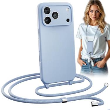 Imagem de Blaspins Capa transversal com alça de cordão para iPhone 17 Pro Max, alça de silicone à prova de choque com gola sem mãos livres, corda ajustável, proteção contra quedas, à prova de choque, alça de