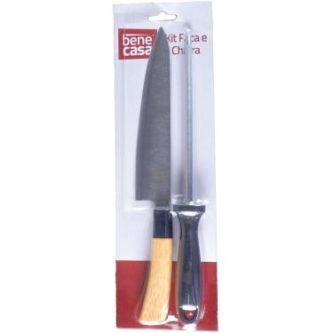 Imagem de Kit Faca E Chaira Aço Inoxidável 33x4cm