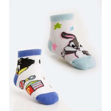 Imagem de Kit 2 Pares Meias Infantil Pernalonga Looney Tunes-77011, Branco, 23/2
