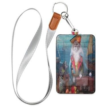 Imagem de Wassud Cordões de couro PU papagaio e mala de gato para crachás de identificação, porta-chaves, porta-crachás, cartões de crédito para escritórios, funcionários, estudantes, funcionários