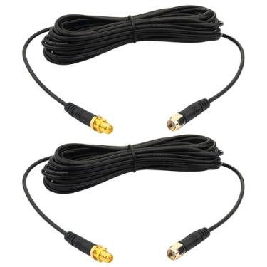 Imagem de Kaunosta Cabo de extensão de antena WiFi, 2 peças extralongo 5 m/5 m RP-SMA macho para RP-SMA fêmea – Conectores moldados resistentes atualizados - Suporte de anteparo de cabo RG174 para PC WiFi