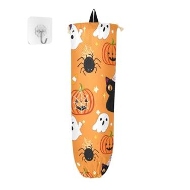Imagem de xigua Suporte de parede para saco de plástico Halloween Ghosts com cordão, pacote com 2, organizador de sacolas de supermercado reutilizável para bolsas, meias, roupas íntimas e gravatas