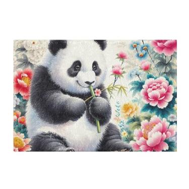 Imagem de Burbuja Tapete de banheiro de panda aquarela, tapete de banheiro absorvente extra macio com suporte antiderrapante para banheiro, banheira, chuveiro, 41 x 61 cm