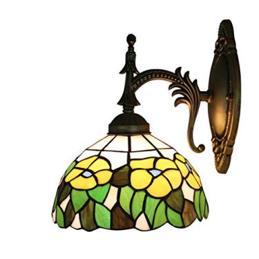 Imagem de Arandelas de parede vintage de 8 polegadas em estilo Tiffany com flores amarelas em vitral, ideais para cabeceira, quarto, sala de estar e corredor, potência máxima de 40W.