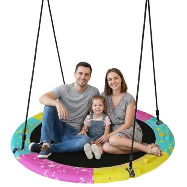 Imagem de Tree Swing for Kids and Adults, ASTM Approved Saucer Swing Set with 900lbs Weight Capacity, Waterproof and UV-Resistant Mat, Adjustable Hanging Straps, Backyard Or Playground (43")