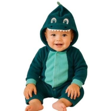 Imagem de Macacão Infantil Plush Bebê Fantasia Manga E Capuz Temático (Verde/Jacaré, P)