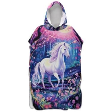 Imagem de Joisal Poncho de surfe plus size para adultos trocador de roupa de praia com capuz toalha floral primavera flor unicórnio praia ponchos para homens