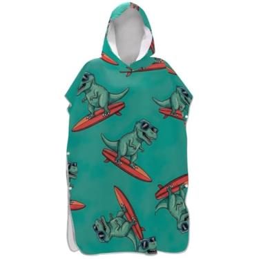 Imagem de Joisal Poncho de surfe verde dinossauro legal para trocador adulto roupão de praia com capuz toalha absorvente de natação poncho masculino com capuz